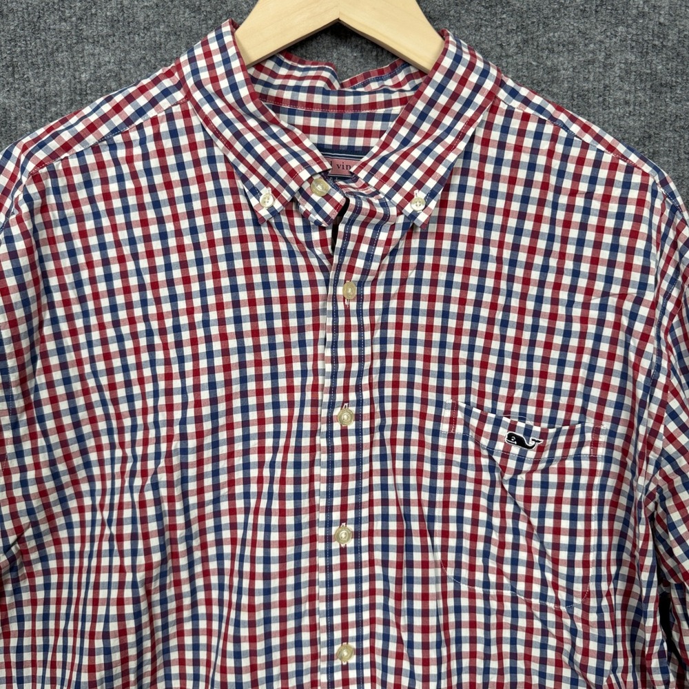 Vineyard‎ Vines Mens Size 2XL Shirt Red Blue Cotton Gingham Slim Fit Tucker